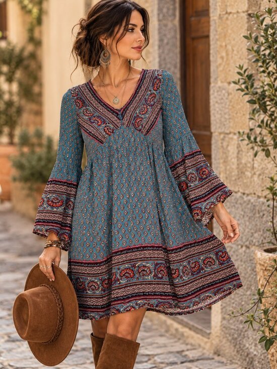 Suzanne Betro Dresses & Skirts - 788 - Suzanne Betro XL Teal Boho Paisley Bell Sleeve Tunic Dress